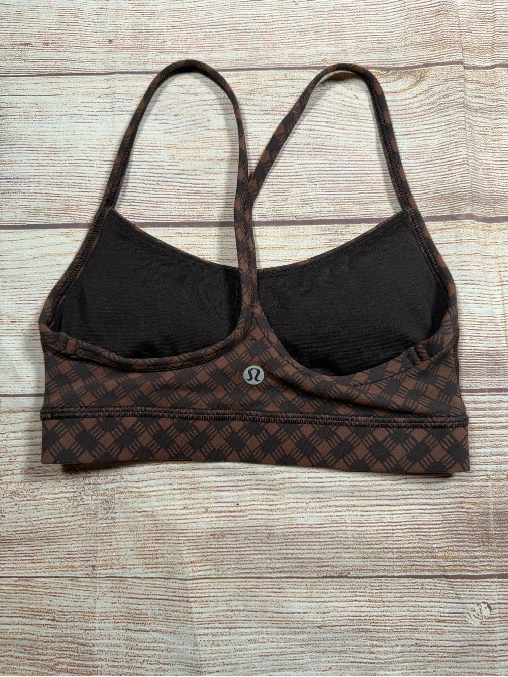 Lululemon Flow Y Bra in the Nulu Square Heart Jacquard